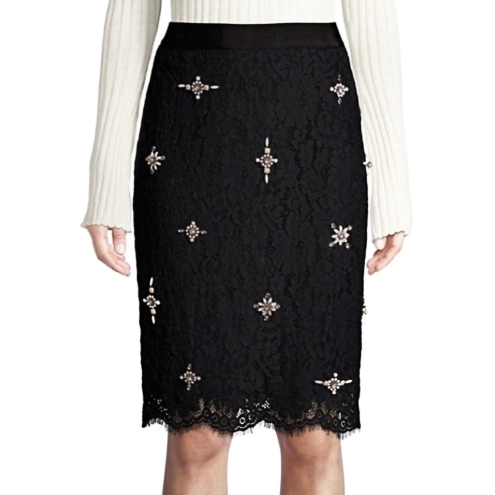 NEW JOIE BLACK EMBELLISHED LACE PENCIL SKIRT - Picture 1 of 8